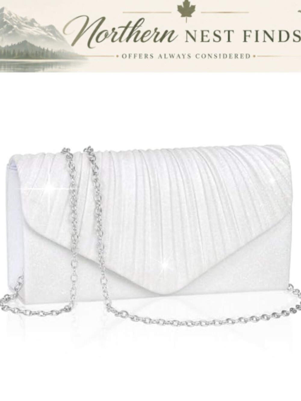 Pleated Envelope Clutch with Chain Strap for Evening Wedding Party